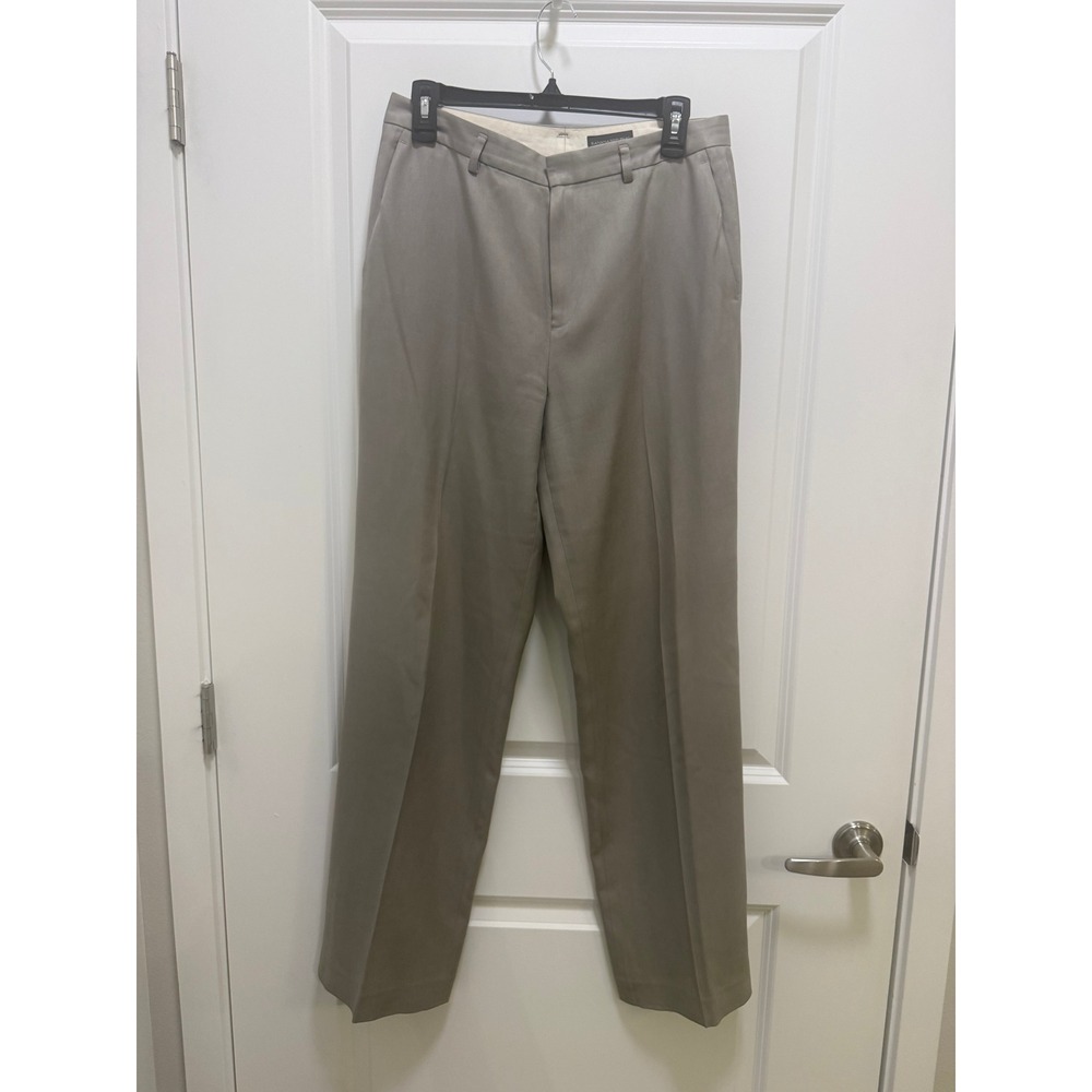 Banana Republic 100% Silk Dress Pants Taupe Khaki Straight Leg Trousers Size 10